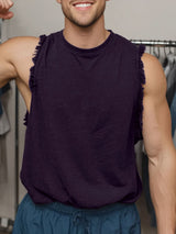 Mens Solid Color Fringe Patchwork Casual Tank SKUL18989