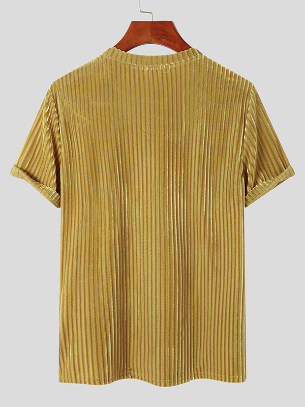 Mens Velvet Striped Round Neck Casual T-shirts SKUI87788