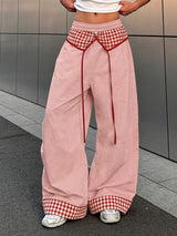 Men's Avant-Garde Gingham Patchwork V-Waist Wide-Leg Pant SKUL62083