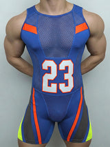 Men's Avant-Garde "23" Graphic Color-Block Mesh Panel Athletic Bodysuit SKUL54072