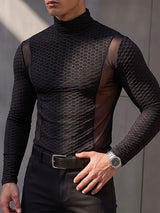 Men's Athletic Muscle Gym Workout Sheer Spliced Honeycomb Jacquard T-shirt SKUL84577