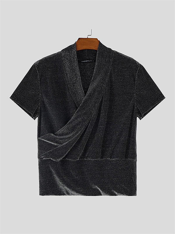 Men's Glitter V Neck Short Sleeve T-Shirt SKUL20268