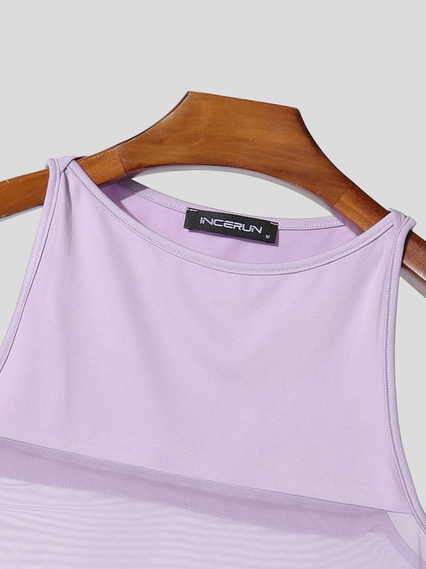 Men's Club Sexy Trend High Stretch Slim Fit Sheer Mesh Splicing Crew Neck Tank SKUL60134