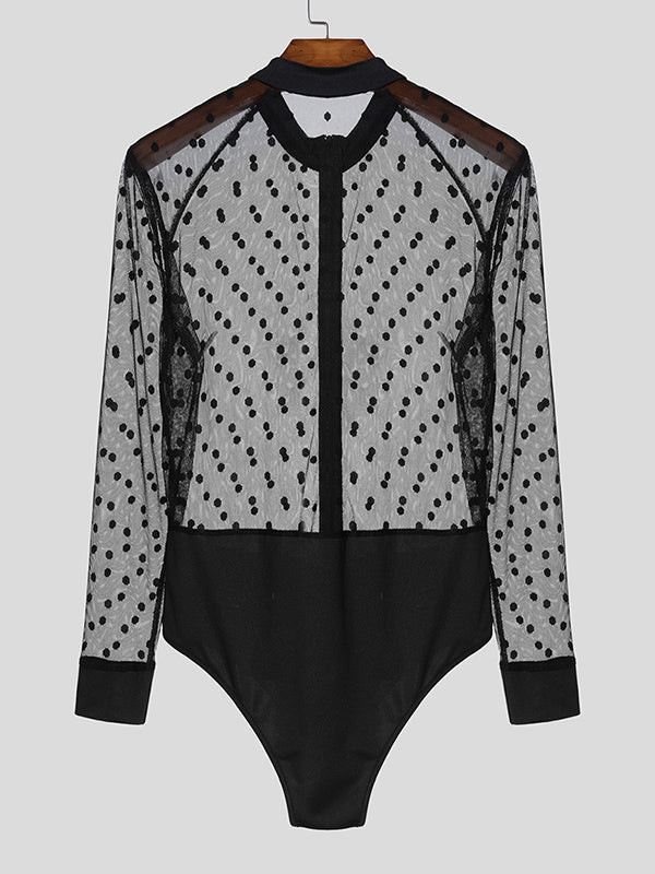 Mens Polka Dot Mesh Sheer Bodysuit SKUK99019