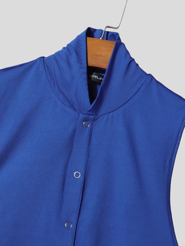 Men's Avant-Garde Mid-Section Mesh Deep V-Neck Pointed Hem Tank SKUL54093