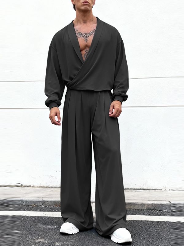 Men's Solid Color Casual Two Piece Outfit SKUL45114