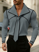 Men's Color Block Textured Knit Long Sleeve Shirt SKUL43805