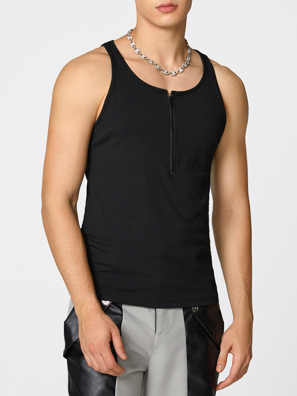Mens Striped Zipper Design Sleeveless Tank SKUK80680