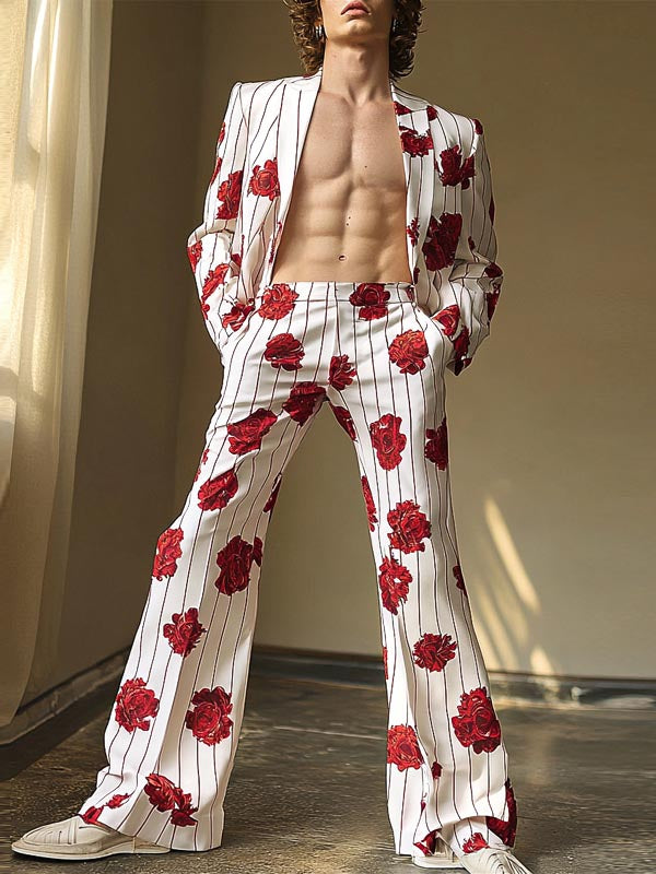 Mens Rose Stripe Print Two Pieces Outfit SKUK85568