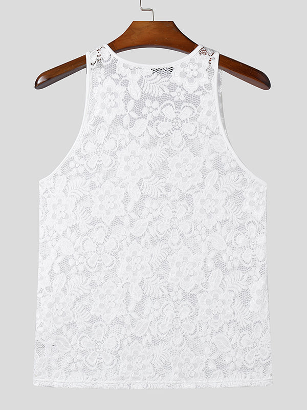 Mens Lace See Through U-Neck Sleeveless Vest SKUK51686