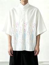 Men's Minimalist Casual Lightweight Floral Print Stand Collar Short Sleeve Shirt SKUL60818