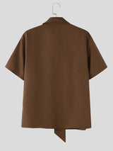 Men's Elegant Smart Casual Solid Color Attached Tie Short Sleeve Shirt SKUL77333