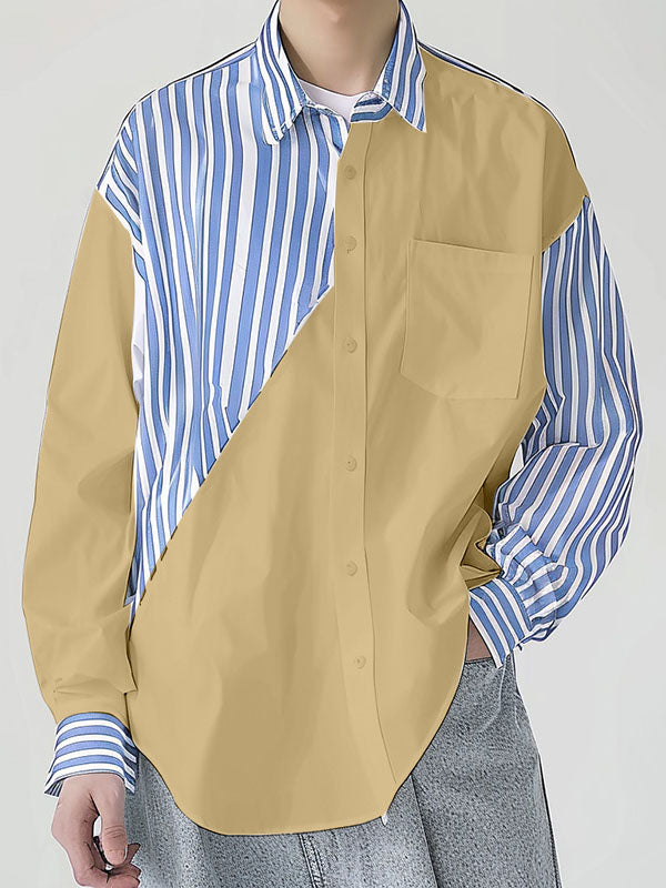 Mens Striped Color Block Long Sleeve Shirt SKUK71339