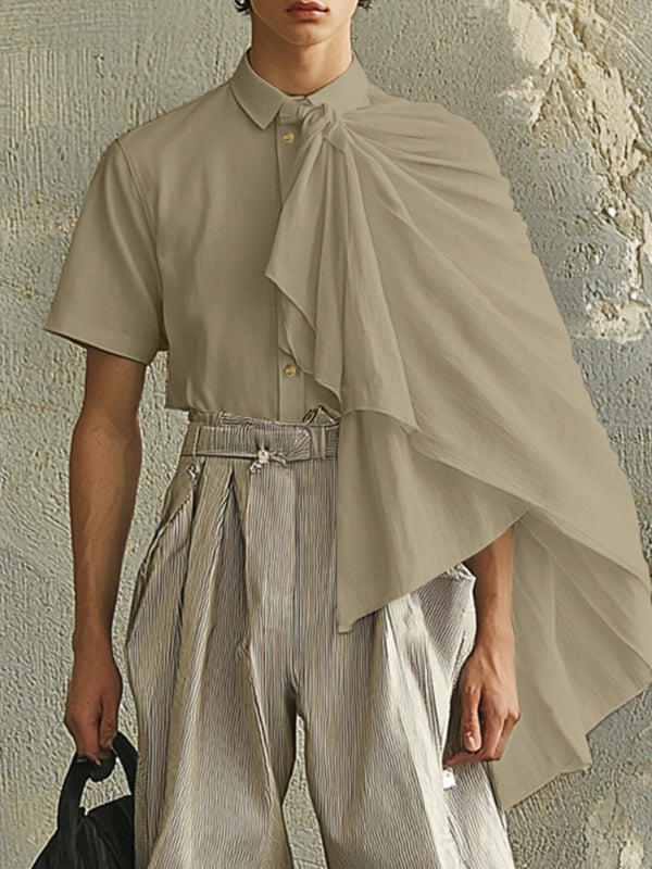 Mens Shawl Patchwork Short Sleeve Shirt SKUL10902