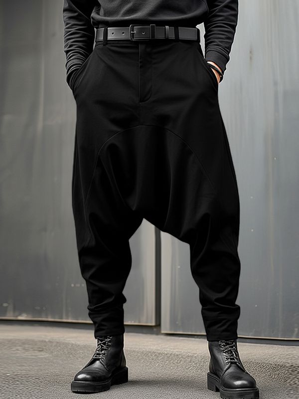 Men's Avant-Garde Darkwear Urban Street Curved Seam Drop-Crotch Tapered Pant SKUL84000