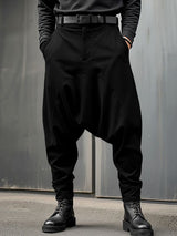 Men's Avant-Garde Darkwear Urban Street Curved Seam Drop-Crotch Tapered Pant SKUL84000