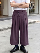 Men's Clean-Fit Minimalist Daily Commute Slanted Button Fly High-Waist Cropped Pant SKUL84631