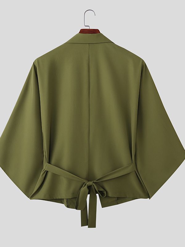 Men's Solid Color Waist Cinched Long Sleeve Blazer SKUL51861