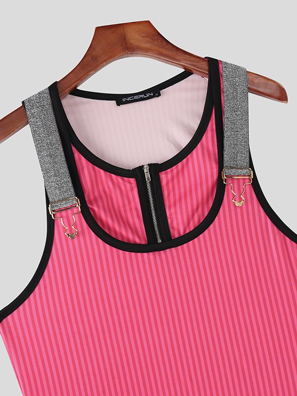 Men's Knit Striped Half Zipper Tank SKUL47998