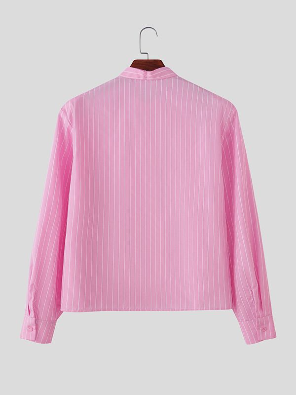 Men's Stripe Padded Shoulder Long Sleeve Shirt SKUL41547