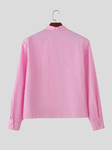 Men's Stripe Padded Shoulder Long Sleeve Shirt SKUL41547