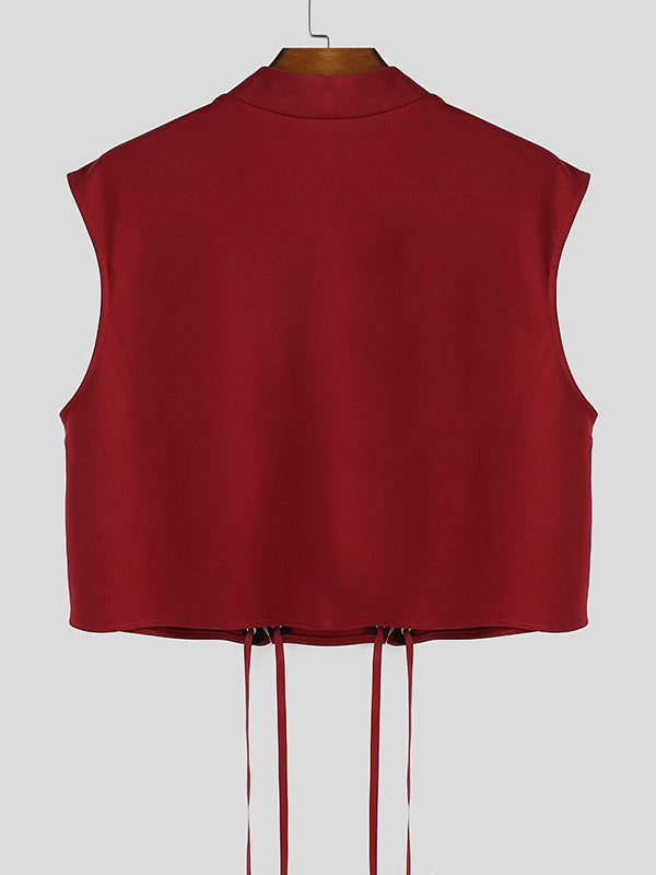 Mens Solid Color Drawstring Cropped Tank SKUL07544