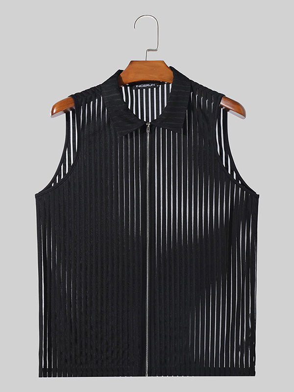 Mens Striped See Through Lapel Collar Vest SKUK51119