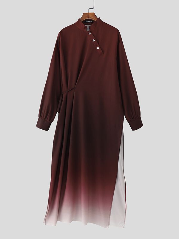 Men's Gradient Long Hem Stand Collar Shirt SKUL40228