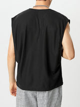 Mens Solid Textured Notched Neck Sleeveless Vest SKUK53562