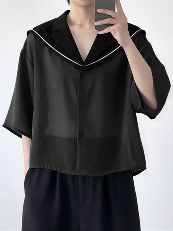 Men's Chiffon Sheer Sailor Collar Shirt SKUL39763
