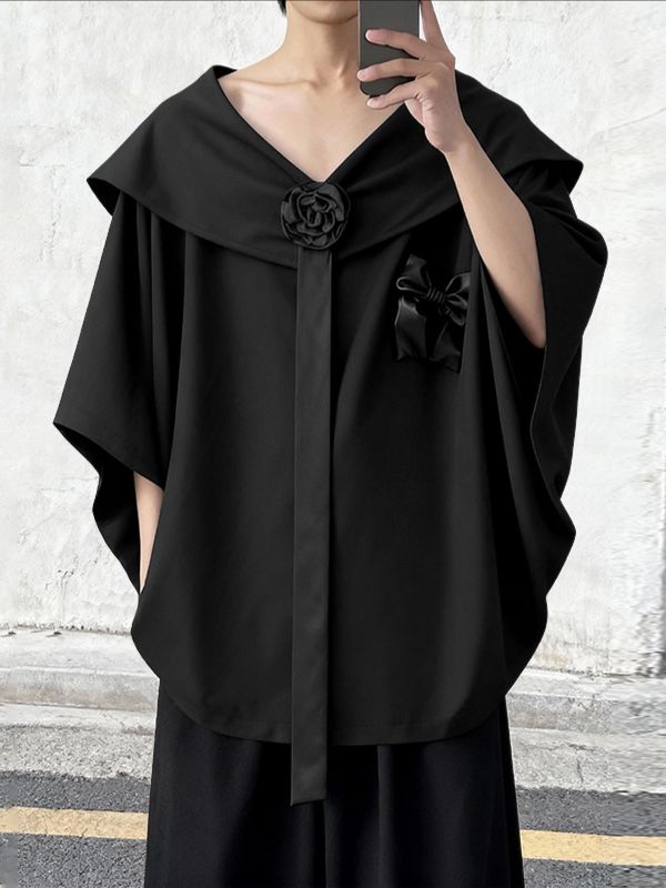 Men's 3D Floral Embellished Sailor Collar Shirt SKUL45074