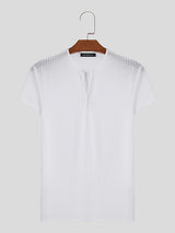 Mens Mesh Knit Notched Neck Solid T-Shirt SKUK47075