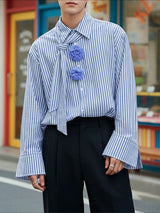 Men's 3D Floral Patchwork Striped Long Sleeve Shirt SKUL48616