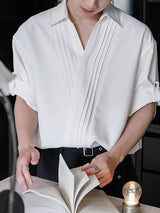 Mens Asymmetrical Pleated Short Sleeve Shirt SKUK71617