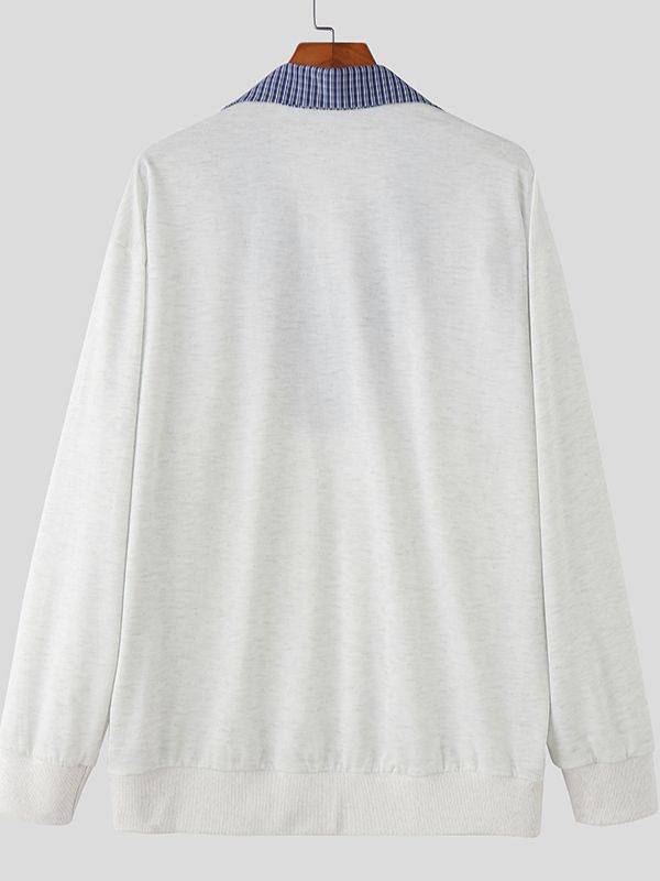 Men's Faux Two-Piece Plaid Long Sleeve Sweatshirt SKUL35129