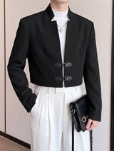 Men's Smart Chic Evening Gala Double Leather Buckle Notch Neckline Cropped Blazer SKUL86648