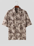 Mens Roses Print Lapel Collar Short Sleeve Shirt SKUK59631