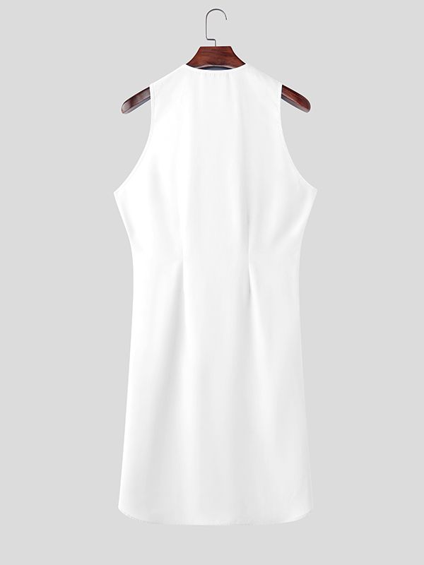 Men's Solid Color Asymmetric Button Tank SKUL58516