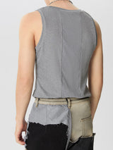 Mens Rib-Knit Patchwork Sleeveless Vest SKUK35400