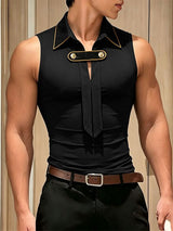 Men's Avant-Garde Metal Button Contrast Edge Lapel Fit Tank SKUL76410