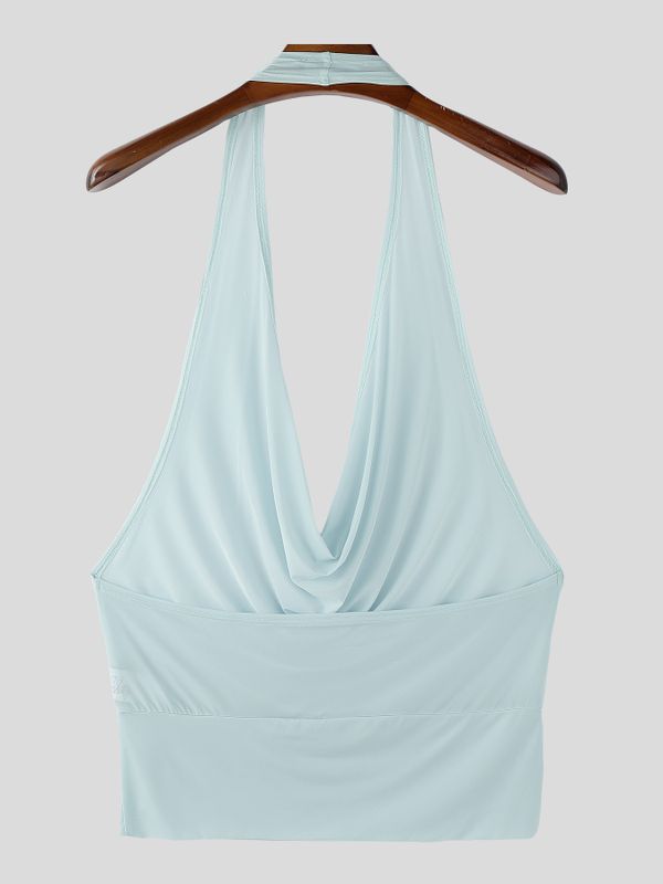 Men's Solid Color Deep V Neck Cropped Tank SKUL54061