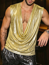 Men's Futuristic Disco Metallic Foil Deep V-Neck Cowl Neck Sleeveless Tank SKUL63145
