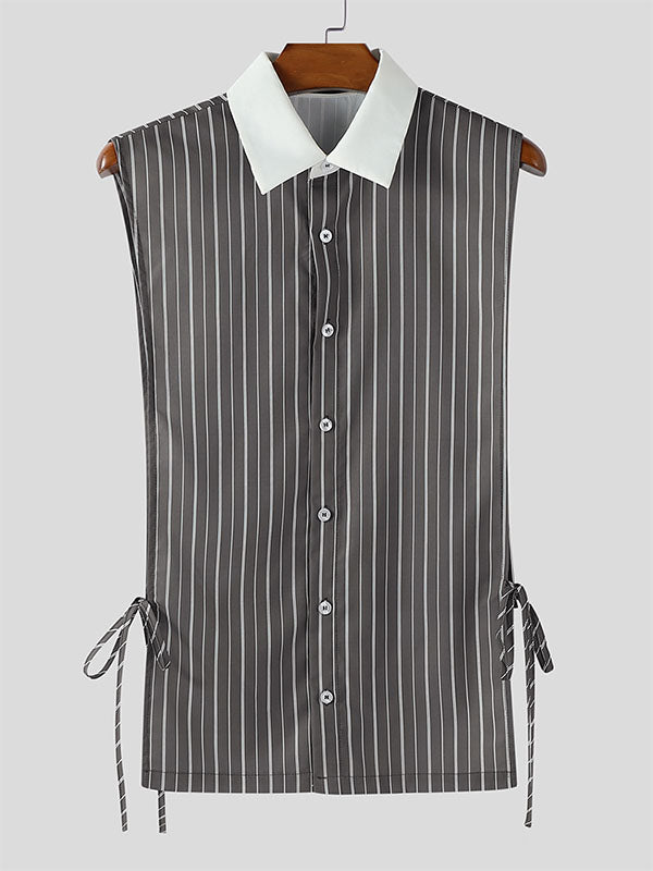 Mens Striped Side Tie Sleeveless Shirt SKUL14454