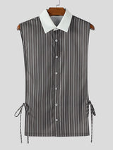 Mens Striped Side Tie Sleeveless Shirt SKUL14454