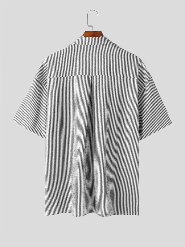 Mens Minimalist Bubble Stripe Cuban Collar Shirt SKUK67020