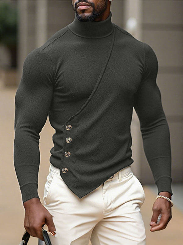 Men's Irregular High Neck Long Sleeve T-Shirt SKUL31987
