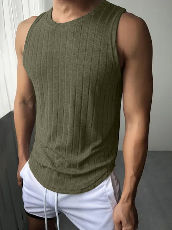 Mens Solid Color Striped Sleeveless Tank SKUK73577