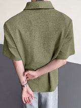 Men's Double Breasted Metal Button Knit Short Sleeve T-Shirt SKUL32783