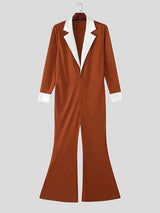 Men's Colorblock Flared Long Sleeve Jumpsuit SKUL23886