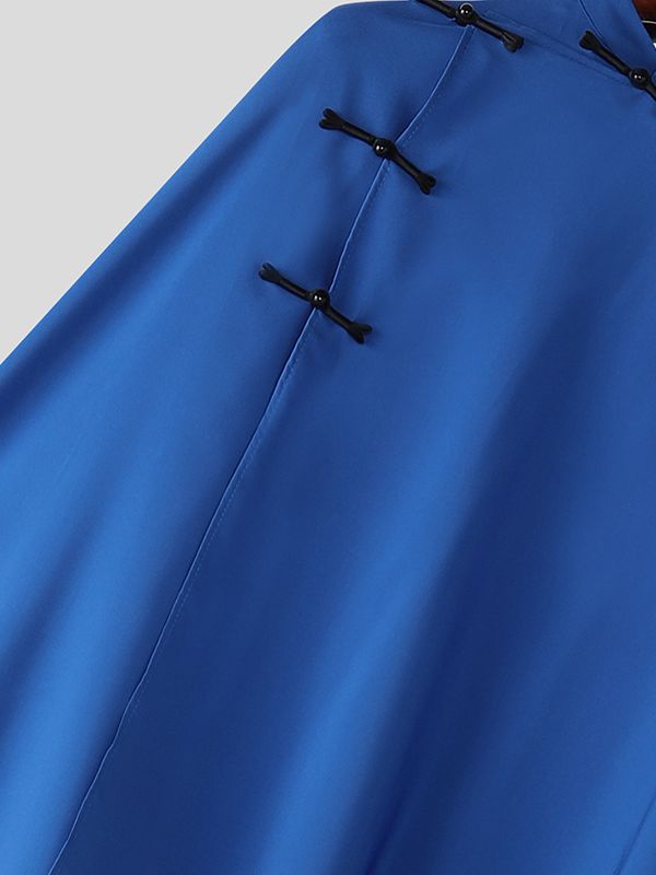 Men's Deconstructed New Chinese Style Floor-Length Long Sleeve Shirt SKUL48628